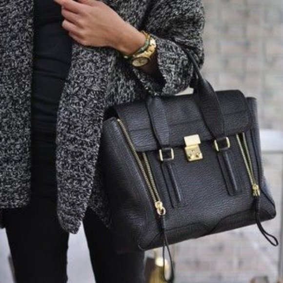 3.1 Phillip Lim Handbags - 3.1 PHILLIP LIM Textured Calfskin Medium Pashli Satchel Black